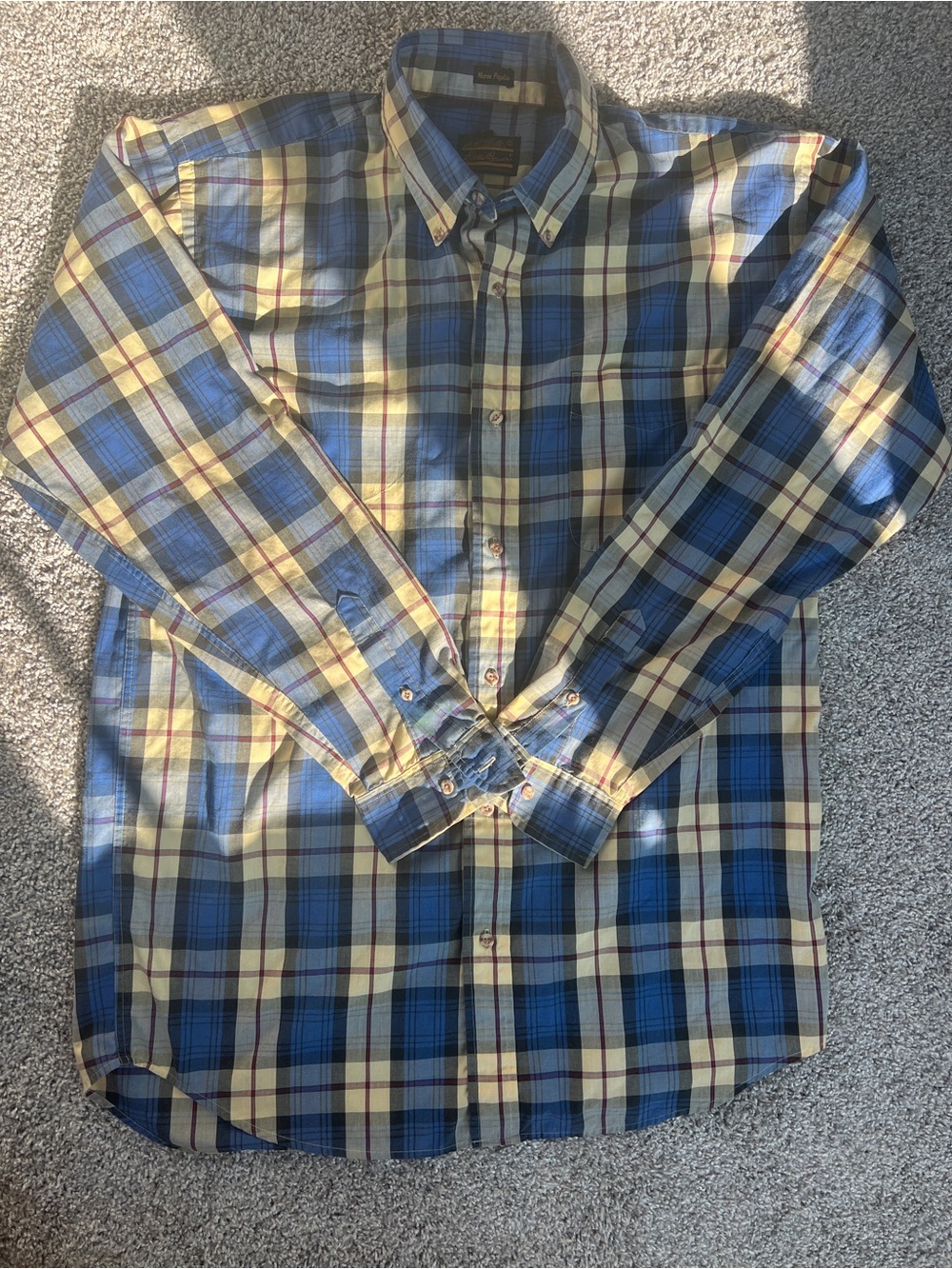 Eddie Bauer Blue & Cream Plaid Button-Down Shirt